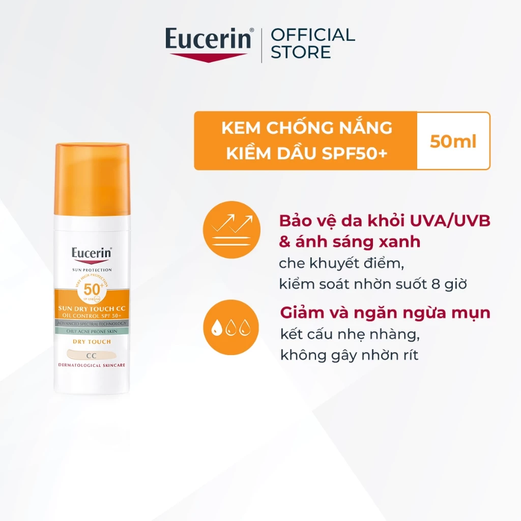 Kem chống nắng kiềm dầu, có màu Eucerin Sun Dry Touch CC Oil Control SPF50+ 50ml