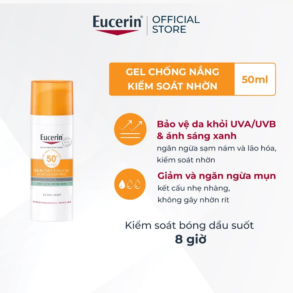 Kem chống nắng kiềm dầu & ngừa mụn Eucerin Sun Dry Touch SPF50+ 50ml