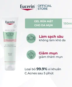 Gel rửa mặt cho da mụn Eucerin 3X Treatment Gel To Foam Cleanser 150ml