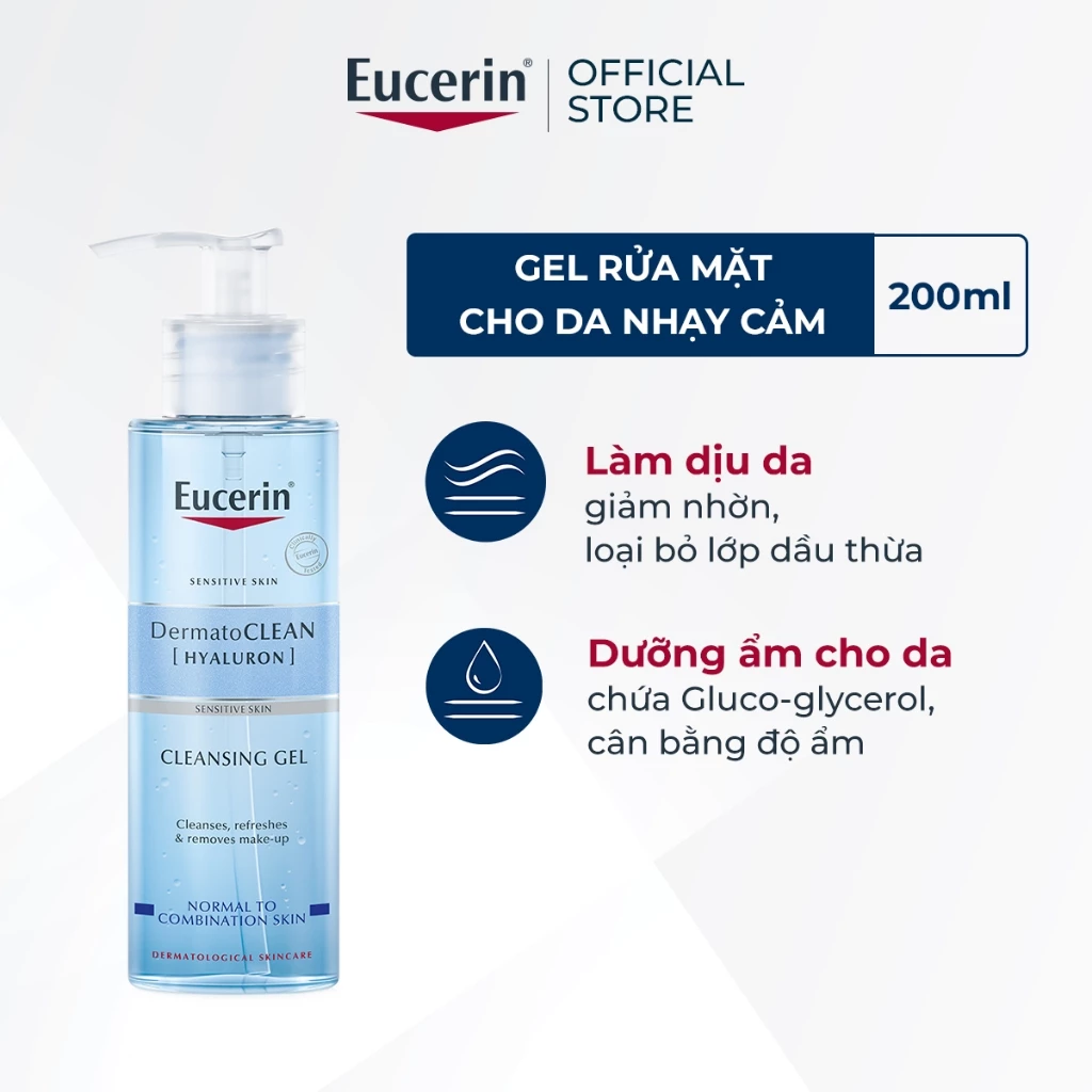 Gel rửa mặt cấp ẩm cho da nhạy cảm Eucerin DermatoCLEAN Cleansing Gel 200ml